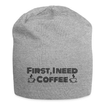 Zuerst brauche ich Kaffee - Jersey-Beanie - Grau meliert - Vorne
