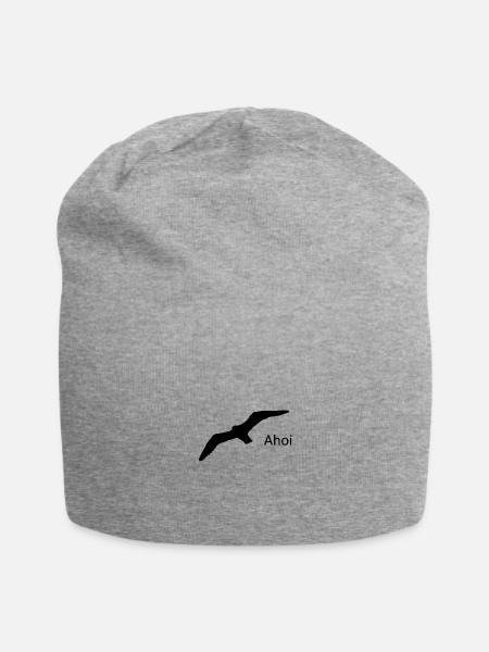 Möwe Ahoi – Maritimes Nordsee Küsten Motiv - Jersey-Beanie - Grau meliert
