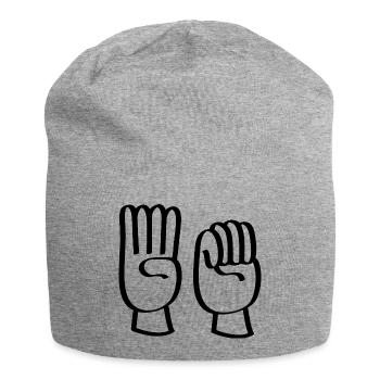 Häusliche Gewalt oder häusliche Gewalt stoppen. - Jersey-Beanie - Grau meliert - Vorne