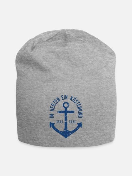 Im Herzen ein Küstenkind - Jersey-Beanie - Grau meliert