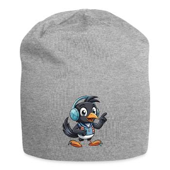Elster Lustige Zeichentrickfigur Kopfhörer Musik - Jersey-Beanie - Grau meliert - Vorne