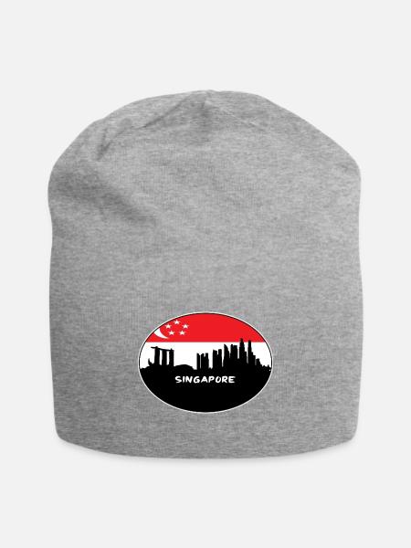 Singapur Singapur-Flaggen-Skyline-Schattenbild-Reise - Jersey-Beanie - Grau meliert