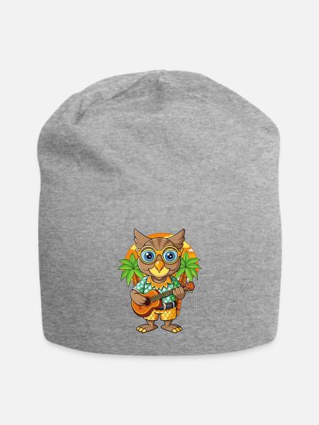 Lustige Eule Cartoon Sommer Strand Sonnenbrille Gitarre - Jersey-Beanie - Grau meliert