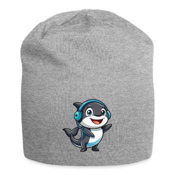 Orca Lustige Zeichentrickfigur Kopfhörer Musik - Jersey-Beanie - Grau meliert - Vorne