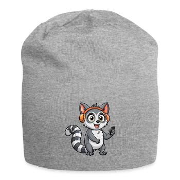 Lemur Lustige Zeichentrickfigur Kopfhörer Musik - Jersey-Beanie - Grau meliert - Vorne