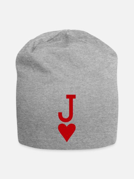 Poker Spielkarte - Herz Bube - Jersey-Beanie - Grau meliert