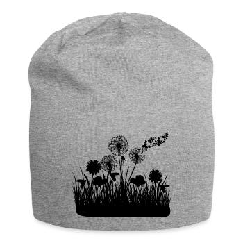 Butterfly Design Pust flowers meadow hearts - Jersey Beanie - heather grey - Front