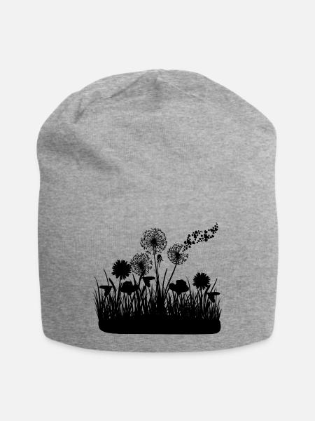 Schmetterlingdesign Pusteblumen Wiese Herzen - Jersey-Beanie - Grau meliert