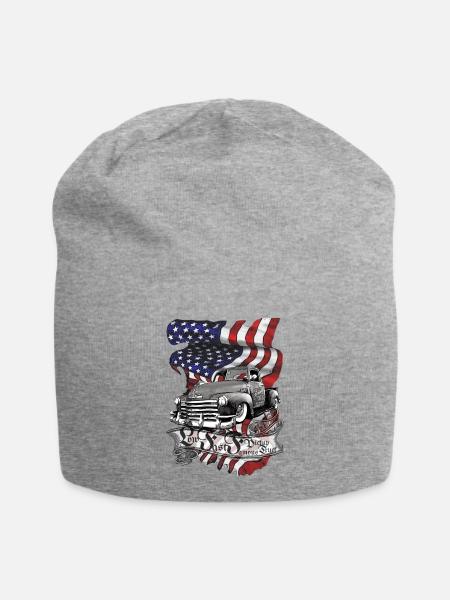 Vintage-Truck Flaggen-Tattoo - Jersey-Beanie - Grau meliert