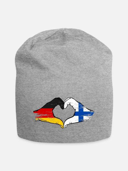 Deutschland Finnland Flagge Hände Herzform used - Jersey-Beanie - Grau meliert