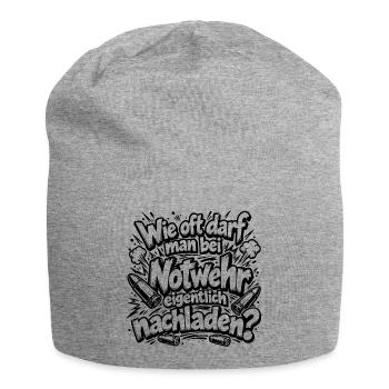 Lustiger Spruch Wie oft darf man bei Notwehr... - Jersey-Beanie - Grau meliert - Vorne