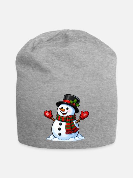 Schneemann mit Schal und Mütze - Jersey-Beanie - Grau meliert
