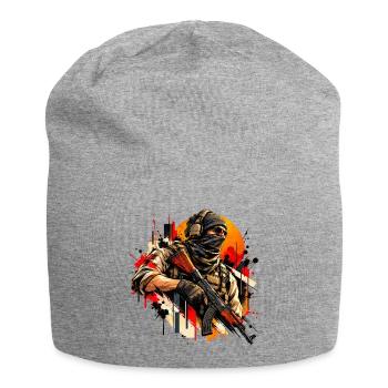 Taktischer Soldat - Geschenk für Gamer Motiv  - Jersey-Beanie - Grau meliert - Vorne