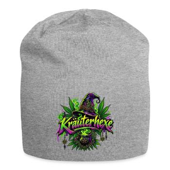 Kräuterhexe mit Hanfblatt und Hexenhut - Jersey-Beanie - Grau meliert - Vorne