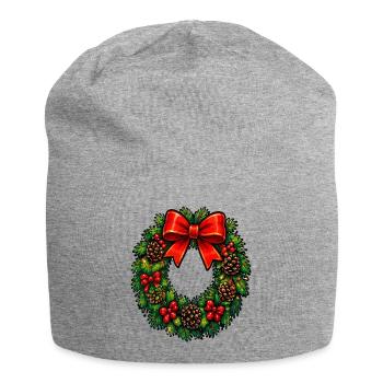 Weihnachtskranz mit roter Schleife - Jersey-Beanie - Grau meliert - Vorne