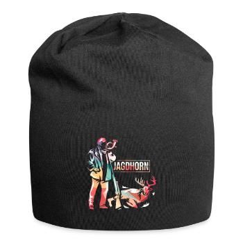 Schwungvolles Jagdhorn Jagdfanfare - Jersey-Beanie - Schwarz - Vorne