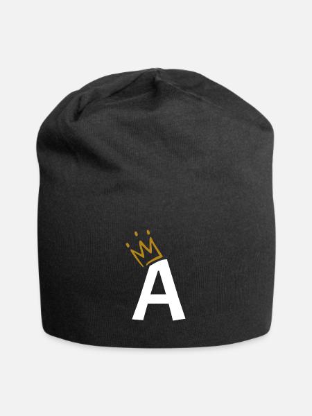 Buchstabe A mit Krone König Königin Geschenk - Jersey-Beanie - Schwarz