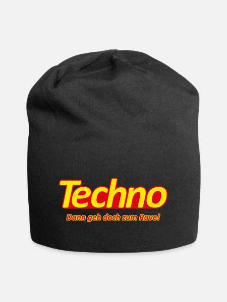 Techno – Dann geh doch zum Rave! – Parodie Motiv - Jersey-Beanie - Schwarz
