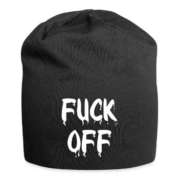 Provokatives Ausruf-Design Tropfen Fuck off - Jersey-Beanie - Schwarz - Vorne