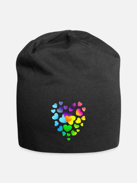 Herz Herzen bunte Herzen - Jersey-Beanie - Schwarz