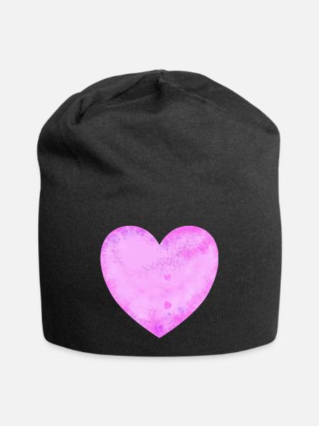 rosa Herz - Jersey-Beanie - Schwarz