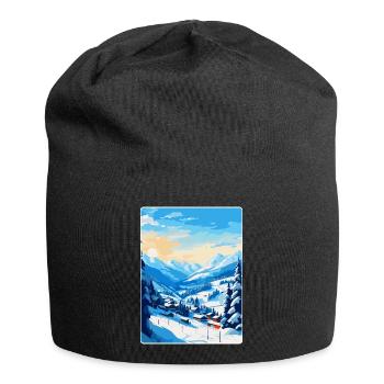 Saalbach Austria Vintage Travel Poster Souvenir - Jersey Beanie - black - Front