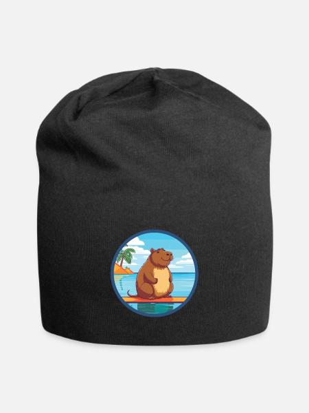 Capybara Aquarell Cartoon Kawaii Clipart Tier - Jersey-Beanie - Schwarz
