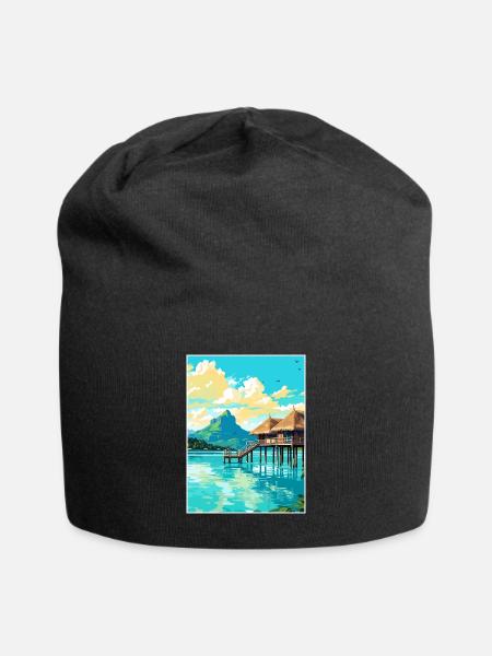 Bora Französisch-Polynesien Vintage Reiseposter WPA - Jersey-Beanie - Schwarz