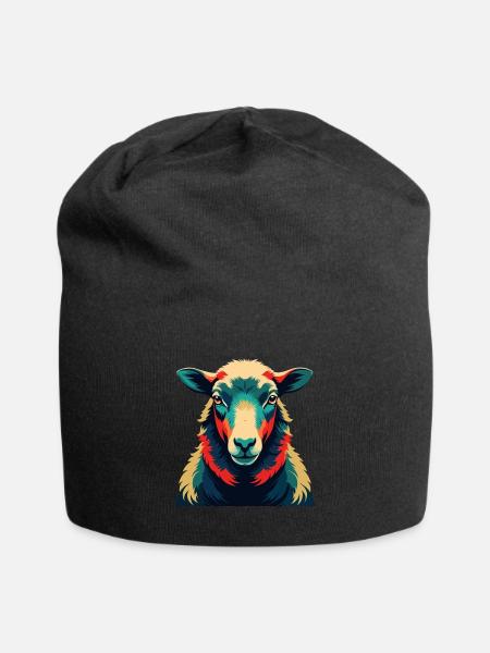 Schaf Cartoon Figur Buntes Haustier Tier - Jersey-Beanie - Schwarz
