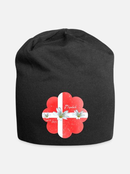 Dänemark Fahne mit Blumen Denmark - Jersey-Beanie - Schwarz