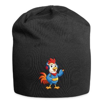 Hahn Lustige Zeichentrickfigur Kopfhörer Musik - Jersey-Beanie - Schwarz - Vorne