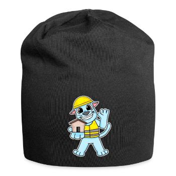 Builder cat topping house building gift - Jersey Beanie - black - Front