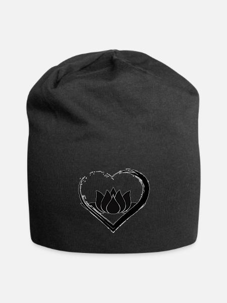 Schwarzer Herz-Lotus - Jersey-Beanie - Schwarz