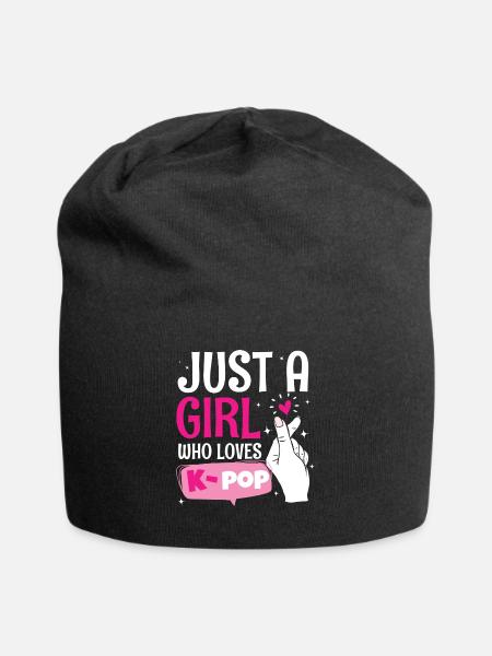 K Pop Mädchen Das Kpop Liebt - Jersey-Beanie - Schwarz