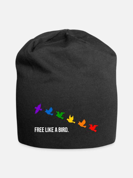 Free like a bird, in Regenbogenfarben - Weiß - Jersey-Beanie - Schwarz