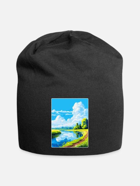 Donau Auen Deutschland Vintage Reiseplakat Souvenir - Jersey-Beanie - Schwarz