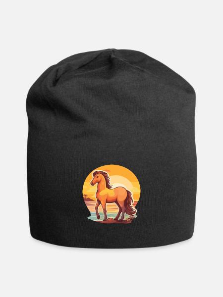 Pferd lustige Karikatur Kawaii Strand Illustration - Jersey-Beanie - Schwarz