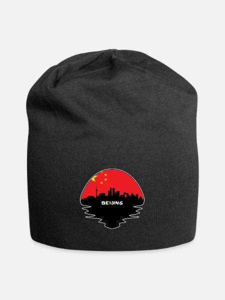 Peking China Flagge Skyline Silhouette Reisen - Jersey-Beanie - Schwarz