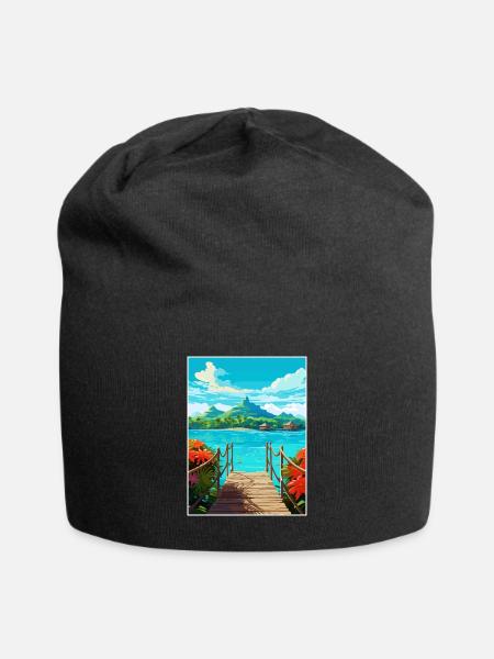 Bora Französisch-Polynesien Vintage Reiseposter WPA - Jersey-Beanie - Schwarz