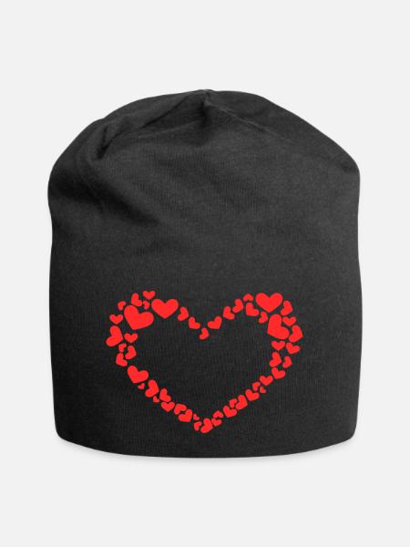 Herz Design mit vielen Herzchen Rot - Jersey-Beanie - Schwarz