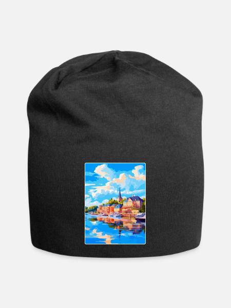 Souvenir de l’affiche de voyage vintage Naantali Finlande - Bonnet en jersey - noir