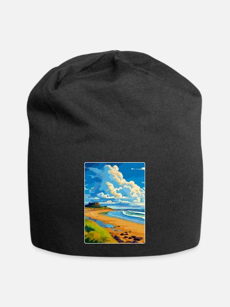 Northumberland Küste Anob Reise Poster Souvenir - Jersey-Beanie - Schwarz