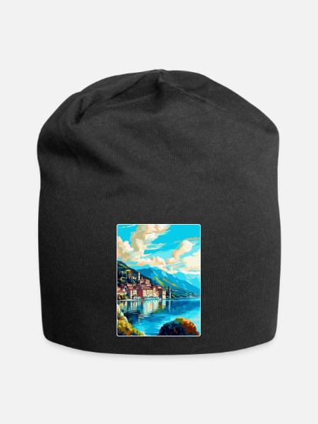 Lugano Schweiz Vintage Reiseplakat Souvenir - Jersey-Beanie - Schwarz