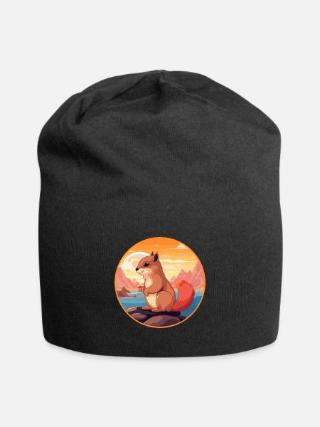 Eichhörnchen buntes Aquarell Cartoon Kawaii Tier - Jersey-Beanie - Schwarz