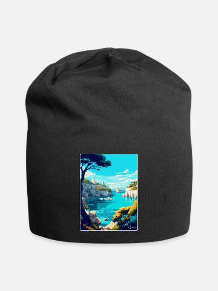 Calanques Frankreich Vintage Reiseplakat Souvenir - Jersey-Beanie - Schwarz