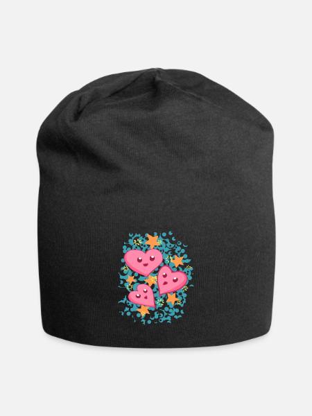 Drei kleine Herzen im Comicstil - Jersey-Beanie - Schwarz