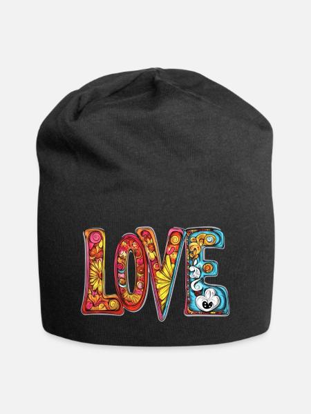 Buntes LOVE Design - Jersey-Beanie - Schwarz