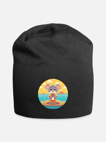 Maus-Karikatur-Yoga-Strand-Sommer-Illustration - Jersey-Beanie - Schwarz