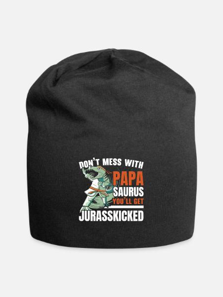 Leg dich nicht mit Papasaurus an Paläontologe Dino - Jersey-Beanie - Schwarz