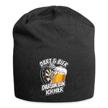 Dart & Bier - darum bin ich hier - Dartfan - Jersey-Beanie - Schwarz - Vorne